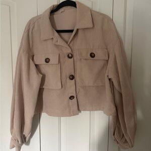 Beige Corduroy Button-Front Jacket